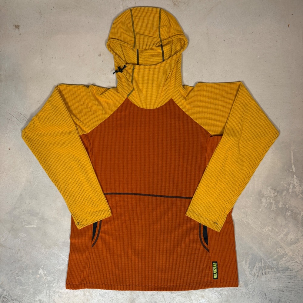 Melanzana Micro Grid Hoodie Mens L Pumpkin Sunflower Yellow Fleece NEW